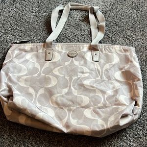 Coach, silver and white tote